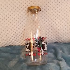 Glass Christmas Cow Milk Bottle